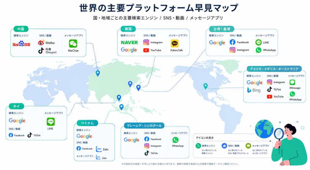 世界の主要プラットフォーム早見マップ